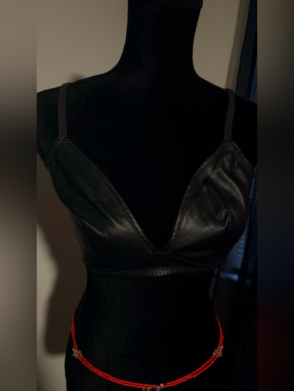 Black Faux Leather Triangle Bralette NWOT